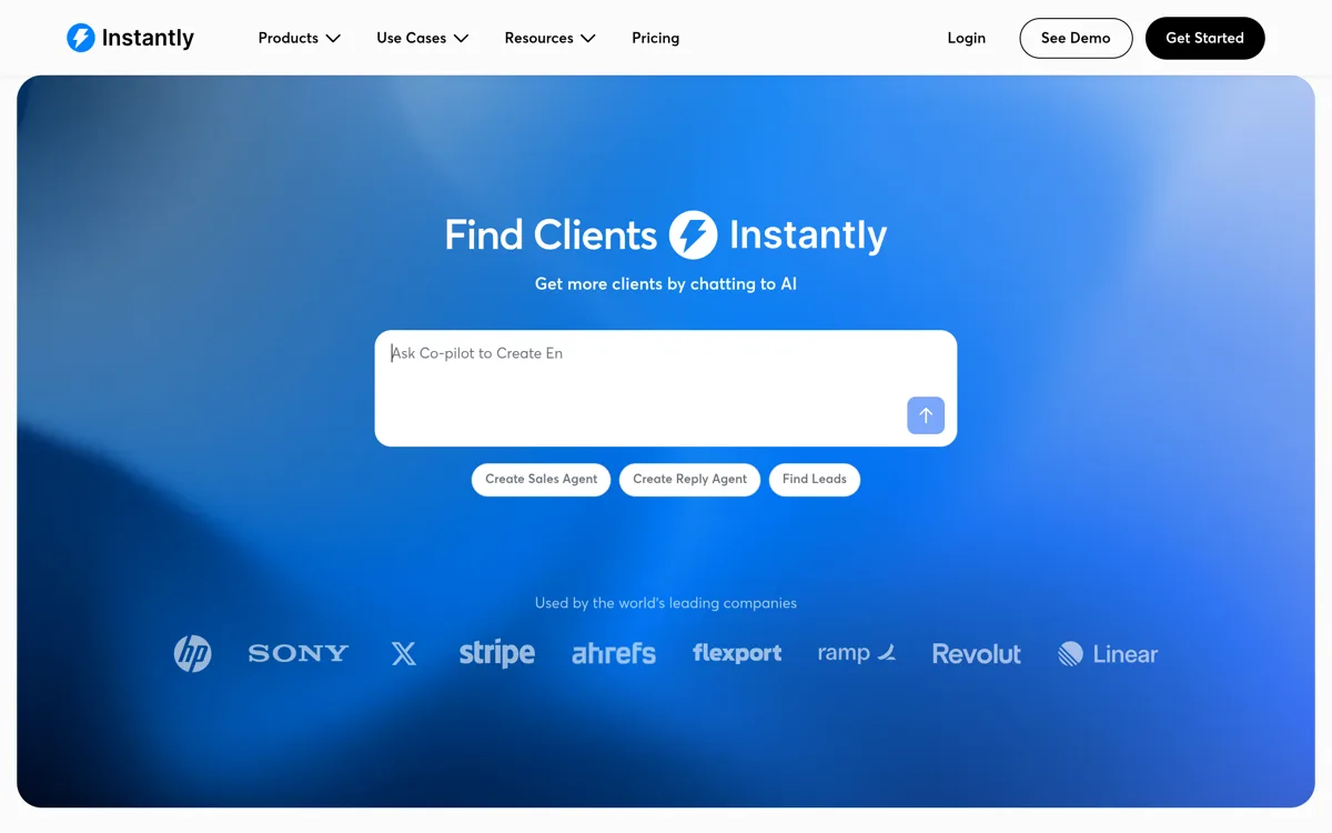 Instantly homepage and product interface