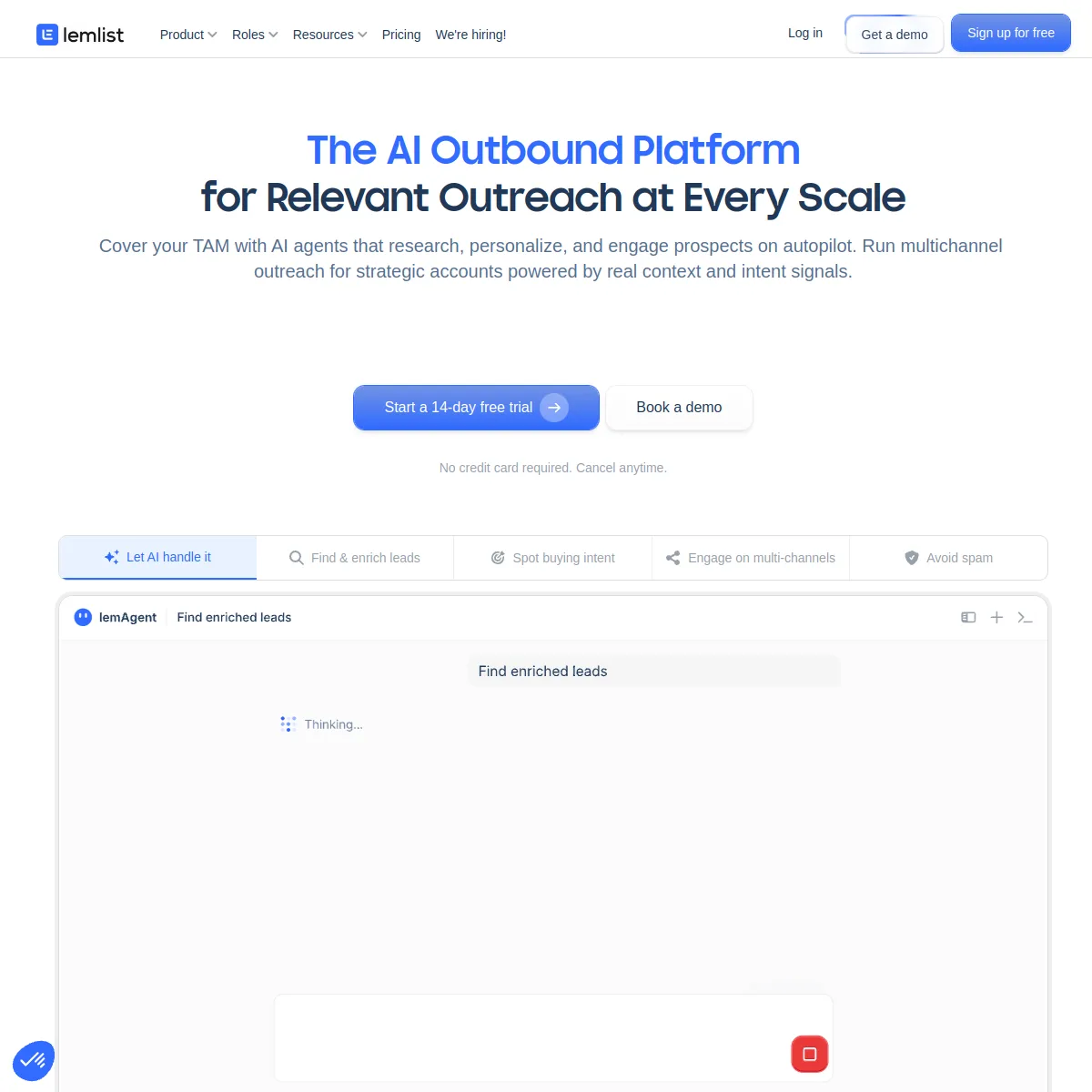 Lemlist homepage and product interface