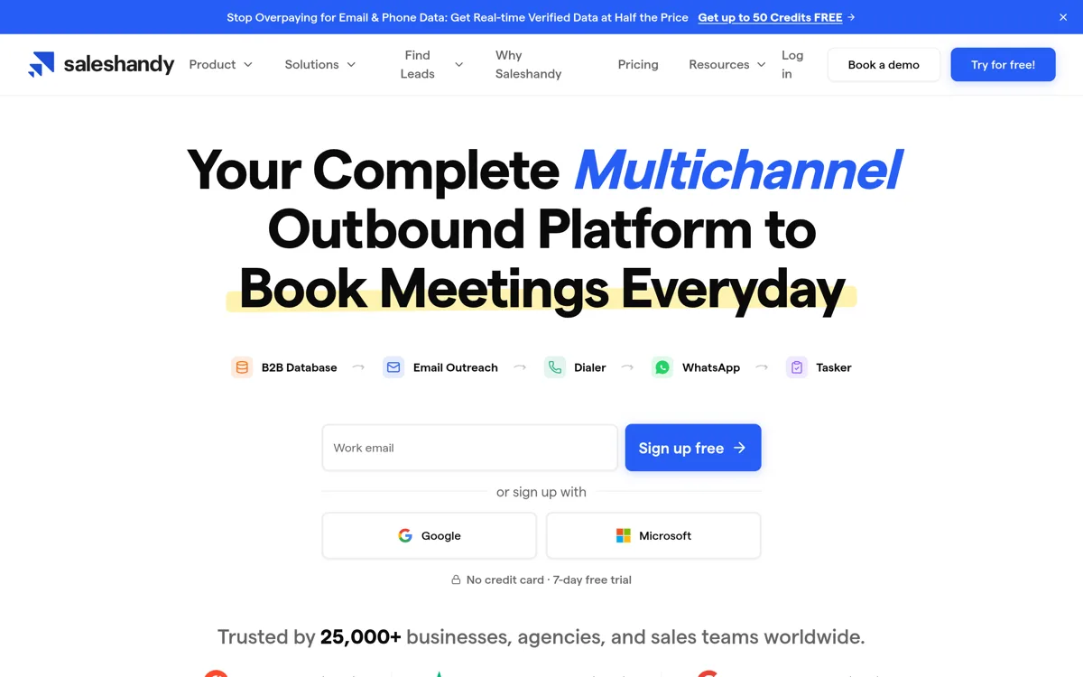 Saleshandy homepage and product interface