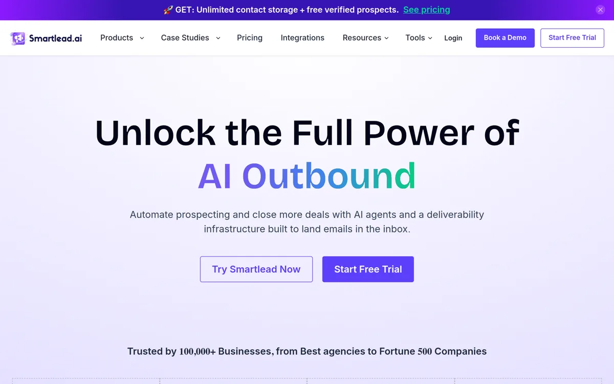 Smartlead homepage and product interface