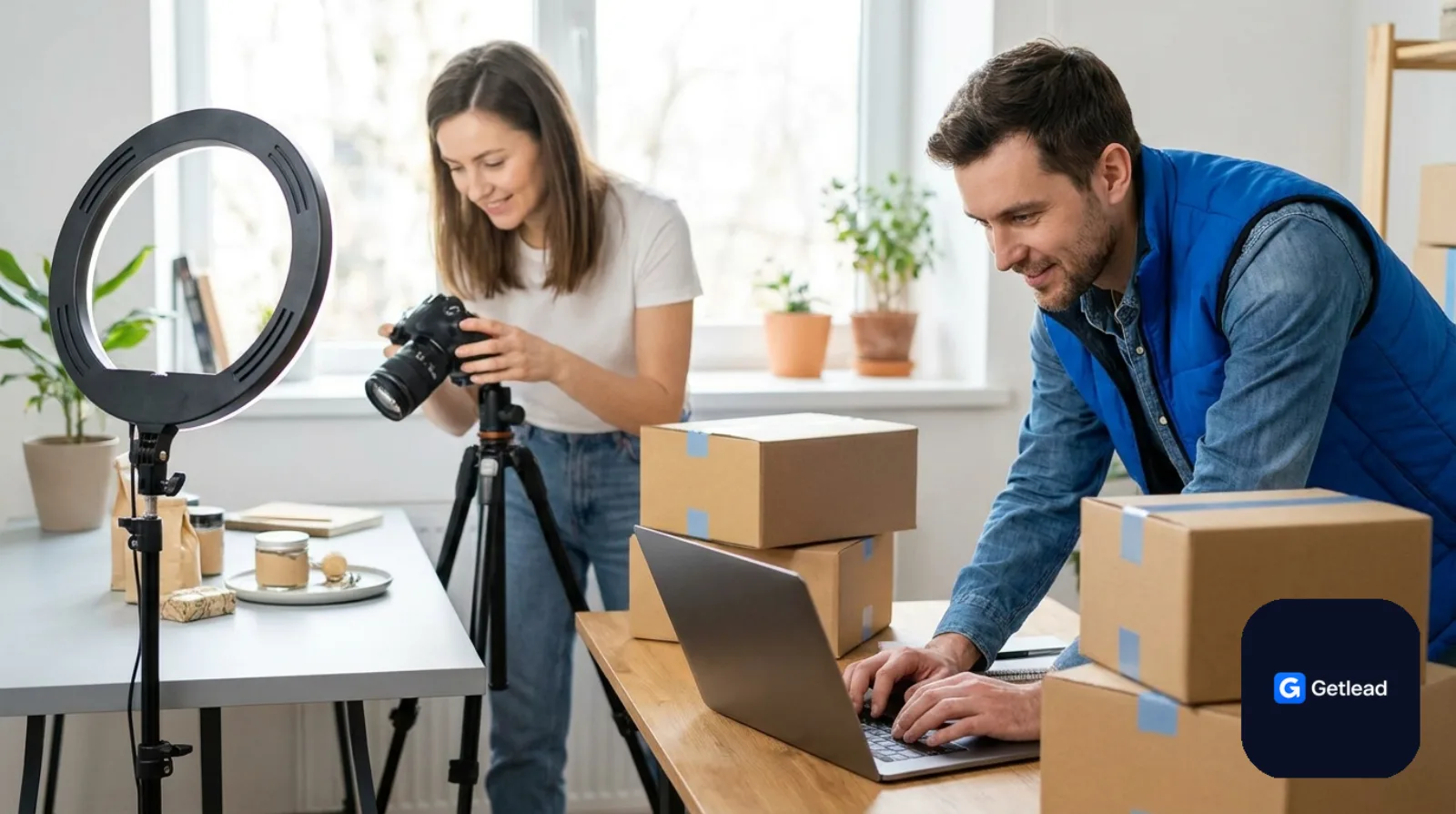E-commerce founder photographing products in a studio