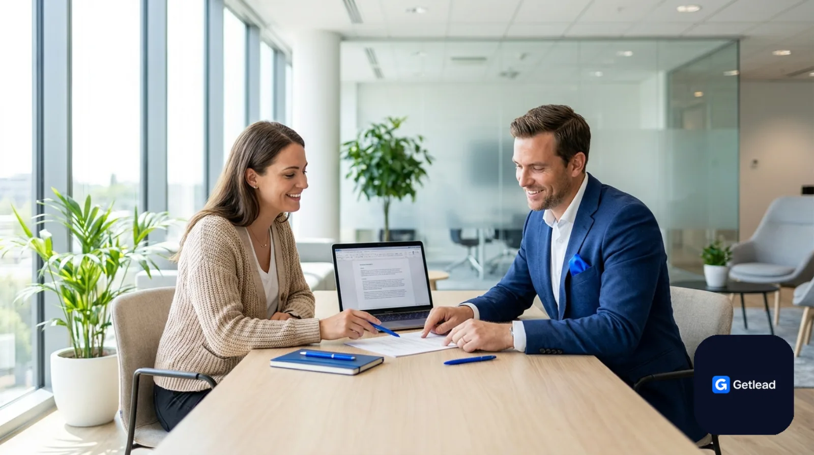 Insurance agent reviewing a policy with a small business owner